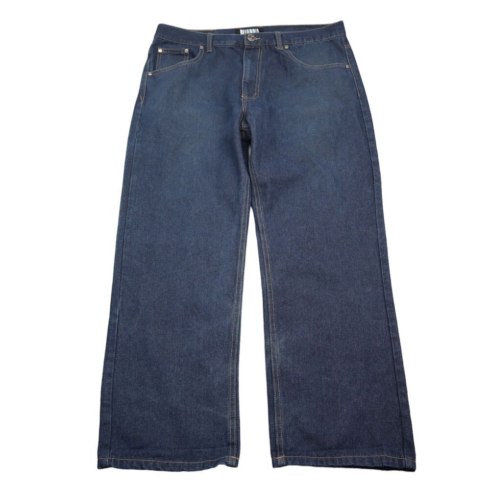 Code One Pants Mens 38 Blue Denim High Waist Flat Front Straight Leg Jeans